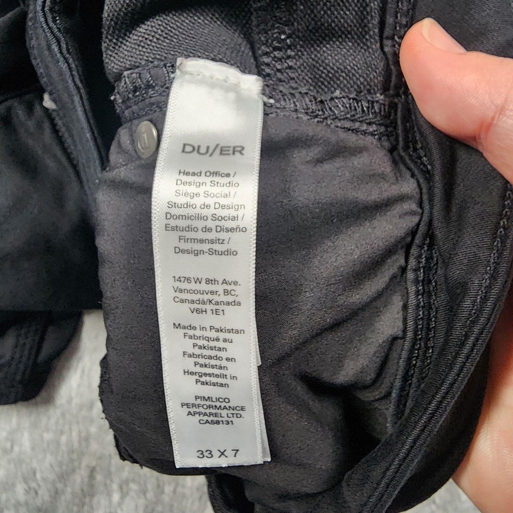 DUER Shorts Mens 33 Black Denim Chino 7" Inseam Casual Travel Summer Performance - Picture 2 of 12